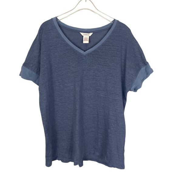 Sundance Linen Silk V-Neck Short Sleeve T-Shirt Blue Size Large Minimalist - Picture 3 of 13